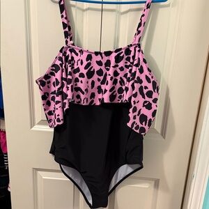 Pink and Black Leopard Print Swimsuit